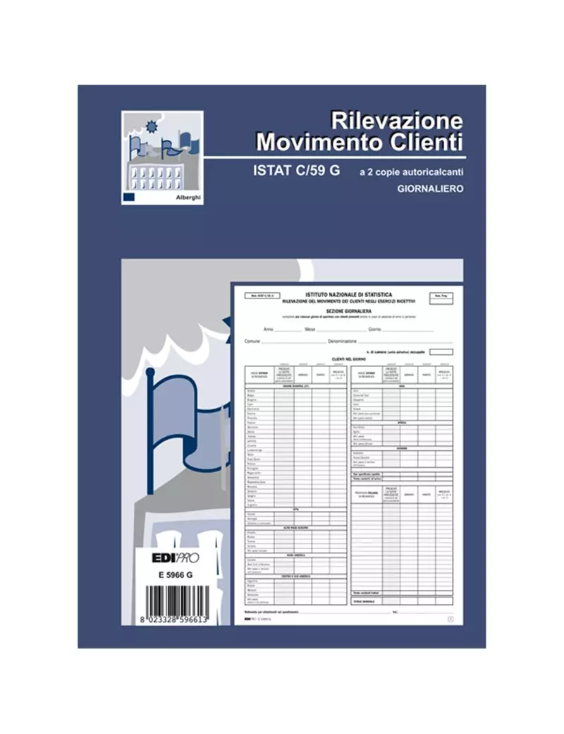Registro Rilevazione Movimento Clienti Istat C/59 G Edipro - 21x31 cm - 50/50 Fogli Autoricalcanti - E5966G Registro Rilevazione Movimento Clienti Istat C/59 G Edipro - 21x31 cm - 50/50 Fogli Autoricalcanti - E5966G