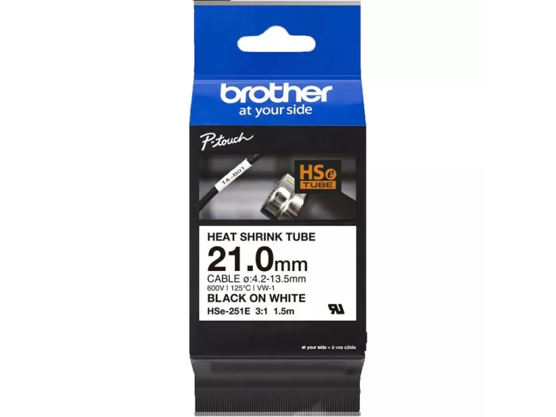 Nastro Originale Brother HSe-251E - 21 mm x 1,5 m - Termorestringente (Nero su Bianco)