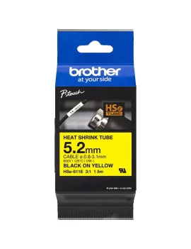 Nastro Originale Brother HSe-611E - 5,2 mm x 1,5 m - Termorestringente (Nero su Giallo)