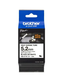 Nastro Originale Brother HSe-211E - 5,2 mm x 1,5 m - Termorestringente (Nero su Bianco)