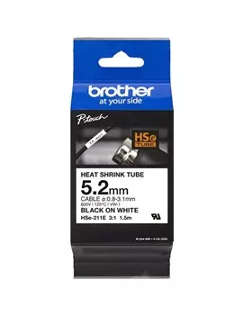 Nastro Originale Brother HSe-211E - 5,2 mm x 1,5 m - Termorestringente (Nero su Bianco)