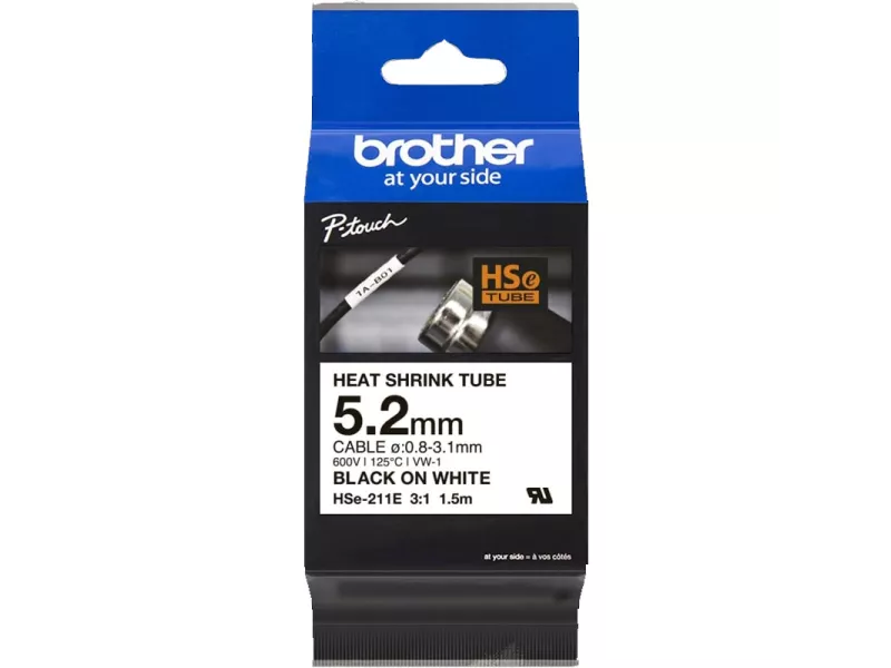 Nastro Originale Brother HSe-211E - 5,2 mm x 1,5 m - Termorestringente (Nero su Bianco)