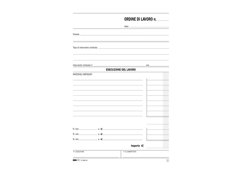 Blocco Ordine di Lavoro Edipro - 15x23 cm - 50/50 Fogli Autoricalcanti - E5663A