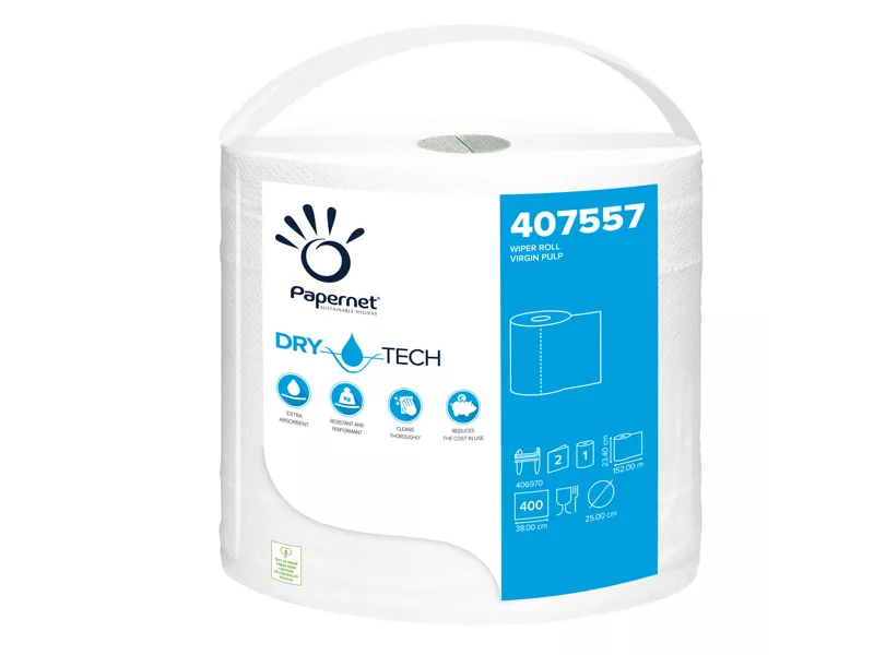 Bobina Asciugatutto DryTech Papernet - 2 Veli - 400 Strappi - 407557 (Bianco Conf. 3)