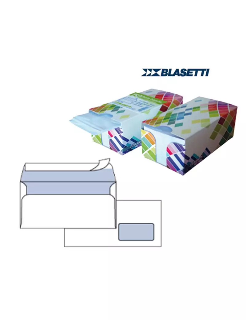 Buste Commerciali Mailpack Blasetti - 11x23 cm - Taglio Dritto con Strip - Con Finestra - 90 g - 0393 (Bianco Conf. 150)