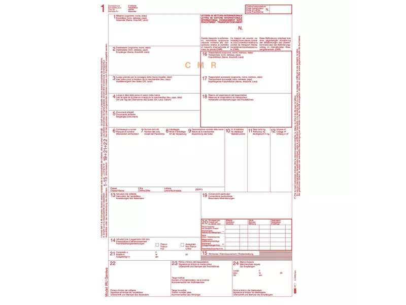 Lettera di Vettura Internazionale C.M.R. Edipro - 12"x24 cm 5 Copie Autoricalcanti - E0052BIS (Conf. 100)