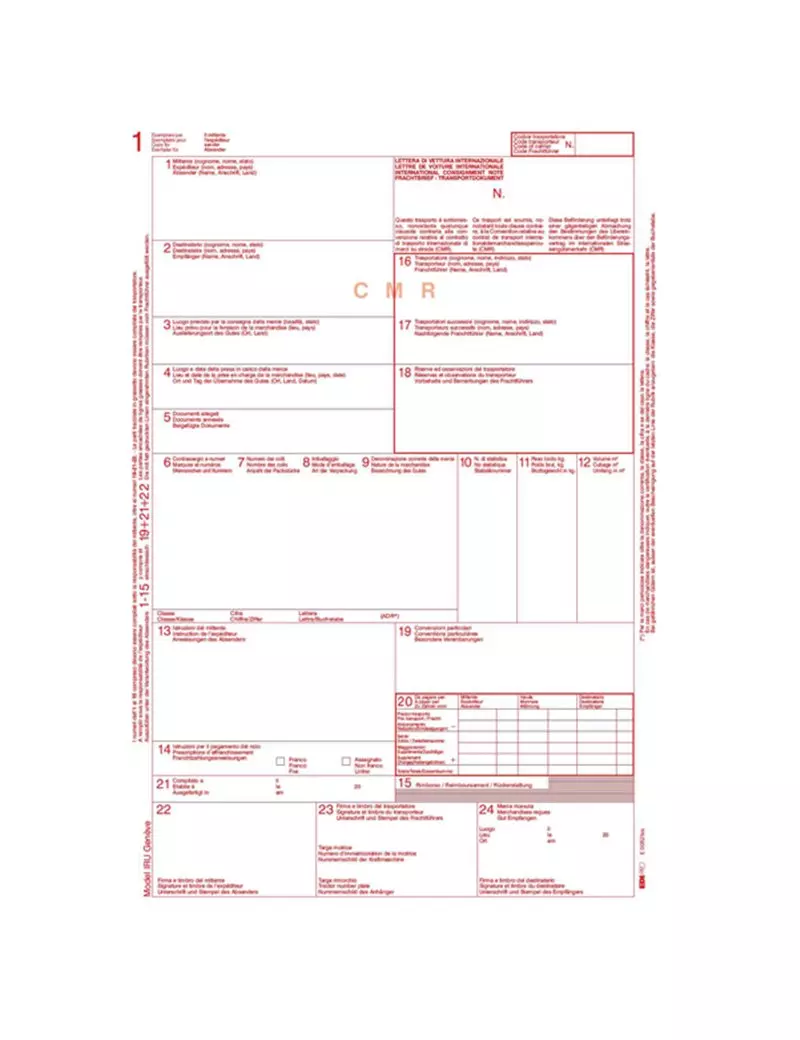 Lettera di Vettura Internazionale C.M.R. Edipro - 12"x24 cm 5 Copie Autoricalcanti - E0052BIS (Conf. 100)