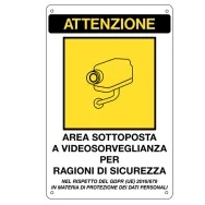 Cartello di Comunicazione - Area Sottoposta a Videosorveglianza - 20x30 cm - 591EFVD4 (Giallo)