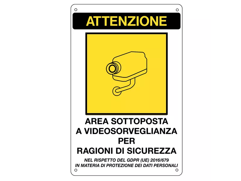 Cartello di Comunicazione - Area Sottoposta a Videosorveglianza - 20x30 cm - 591EFVD4 (Giallo)