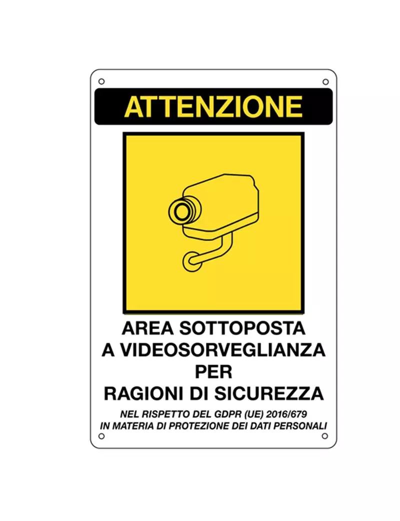 Cartello di Comunicazione - Area Sottoposta a Videosorveglianza - 20x30 cm - 591EFVD4 (Giallo)