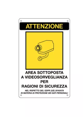 Cartello di Comunicazione - Area Sottoposta a Videosorveglianza - 20x30 cm - 591EFVD4 (Giallo)