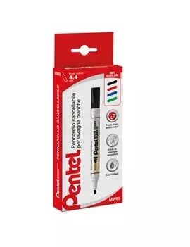 Marcatore per Lavagne MW85 Pentel - Punta Tonda - 4,4 mm - 0100863 (Assortiti Conf. 4)