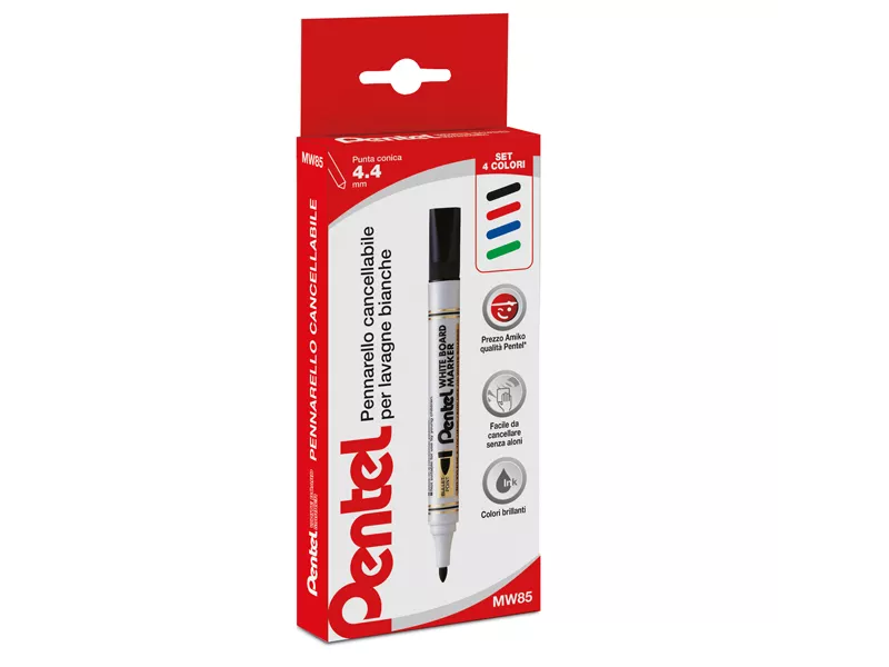 Marcatore per Lavagne MW85 Pentel - Punta Tonda - 4,4 mm - 0100863 (Assortiti Conf. 4)