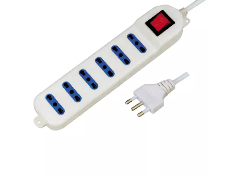 Presa Multipla con Interruttore MKC - 6 Prese Bipasso 2P+T - 492518041 (Bianco)