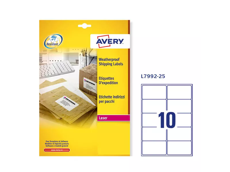 Etichette Adesive in Poliestere Avery - 99,1x57 mm - L7992-25 (Bianco Conf. 25)