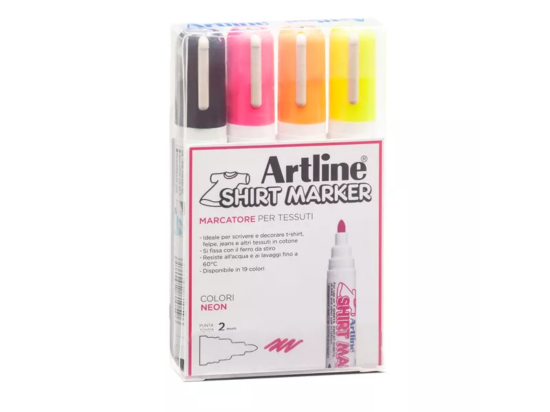 Marcatore Permanente per Tessuti Shirt Marker Artline - Punta Tonda - 2 mm - AEKT2/4W1 (Assortiti Conf. 4)