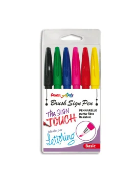 Pennarello Brush Sign Pen SES15C Pentel - 2 mm - 0022050 (Assortiti Conf. 6)