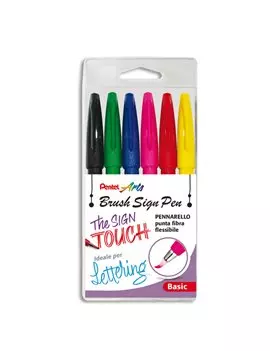 Pennarello Brush Sign Pen SES15C Pentel - 2 mm - 0022050 (Assortiti Conf. 6)