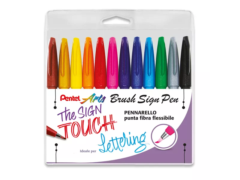 Pennarello Brush Sign Pen SES15C Pentel - 2 mm - 0022187 (Assortiti Conf. 12)