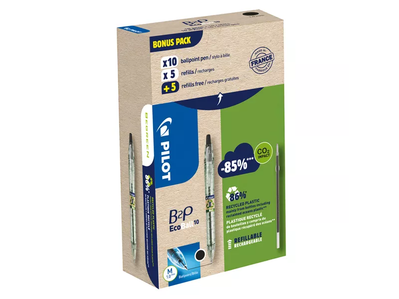 Penna a Sfera a Scatto B2P Ecoball Pilot - 1 mm - 000032 (Nero Conf. 10+10)