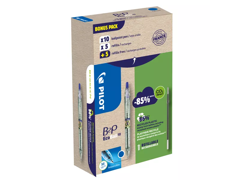 Penna a Sfera a Scatto B2P Ecoball Pilot - 1 mm - 000033 (Blu Conf. 10+10)