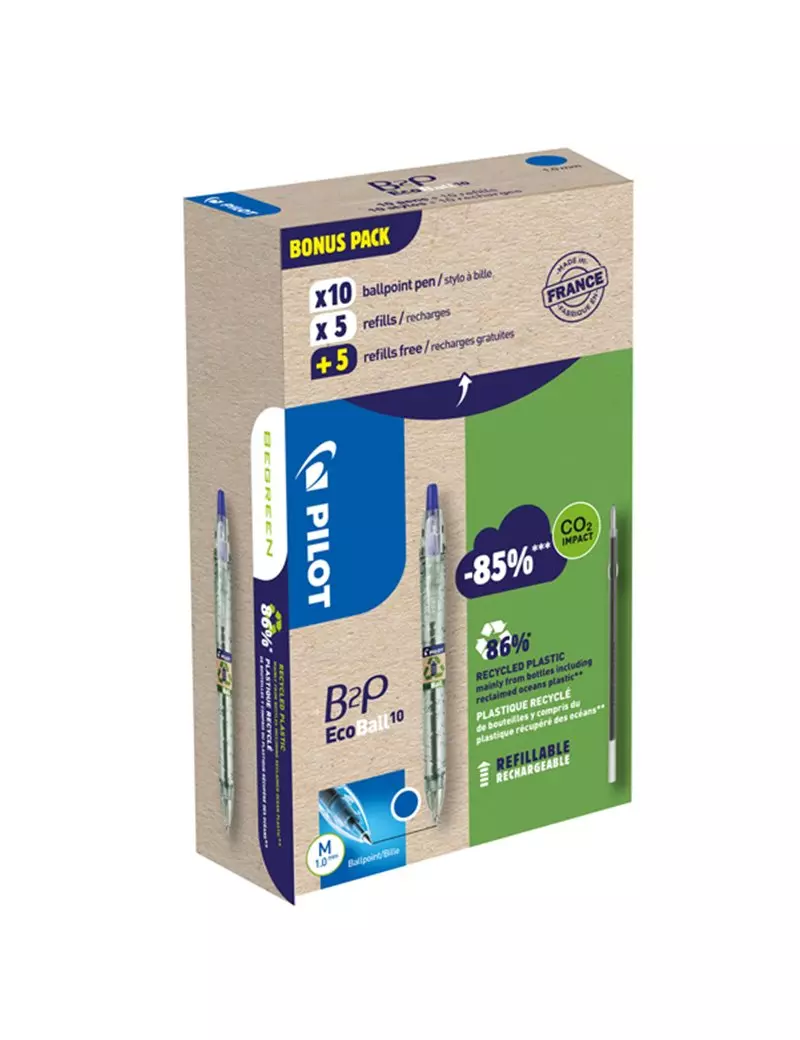 Penna a Sfera a Scatto B2P Ecoball Pilot - 1 mm - 000033 (Blu Conf. 10+10) Penna a Sfera a Scatto B2P Ecoball Pilot - 1 mm - 000033 (Blu Conf. 10+10)