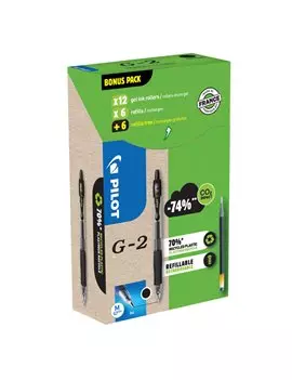 Penna Gel a Scatto G-2 Pilot - 0,7 mm - 000023 (Nero Conf. 12+12)