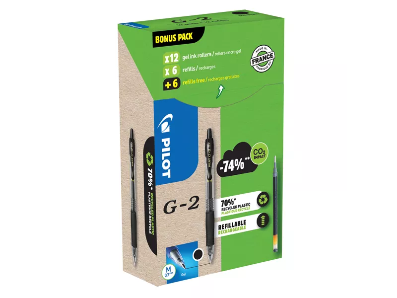 Penna Gel a Scatto G-2 Pilot - 0,7 mm - 000023 (Nero Conf. 12+12)