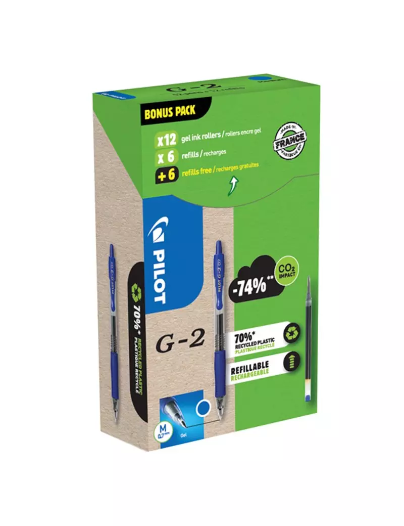 Penna Gel a Scatto G-2 Pilot - 0,7 mm - 000024 (Blu Conf. 12+12)