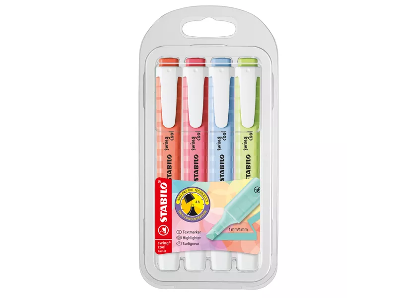 Evidenziatore Swing Cool Pastel Stabilo - 1-4 mm - 275/4-08-1 (Assortiti Conf. 4)