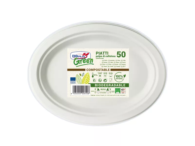 Piatti Biodegradabili Ovali DOpla - 26x19,5 cm - 07764 (Bianco Conf. 50)