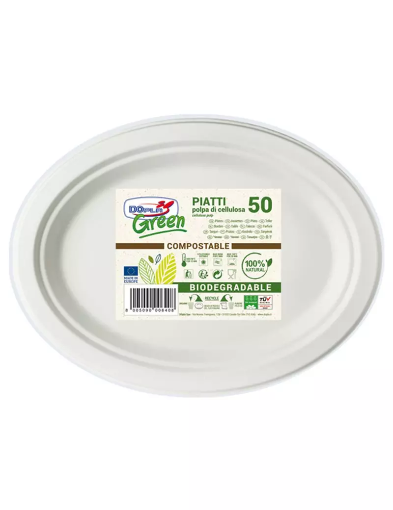 Piatti Biodegradabili Ovali DOpla - 26x19,5 cm - 07764 (Bianco Conf. 50) Piatti Biodegradabili Ovali DOpla - 26x19,5 cm - 07764 (Bianco Conf. 50)