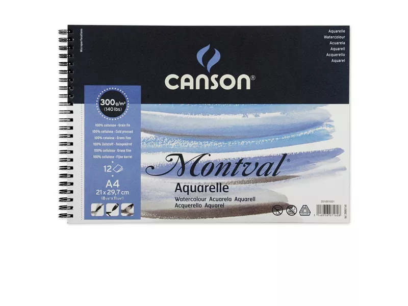 Blocco Spiralato Montval Aquarelle Canson - 21x29,7 cm - 300 g - 12 Fogli - 200807160 (Bianco Conf. 5)