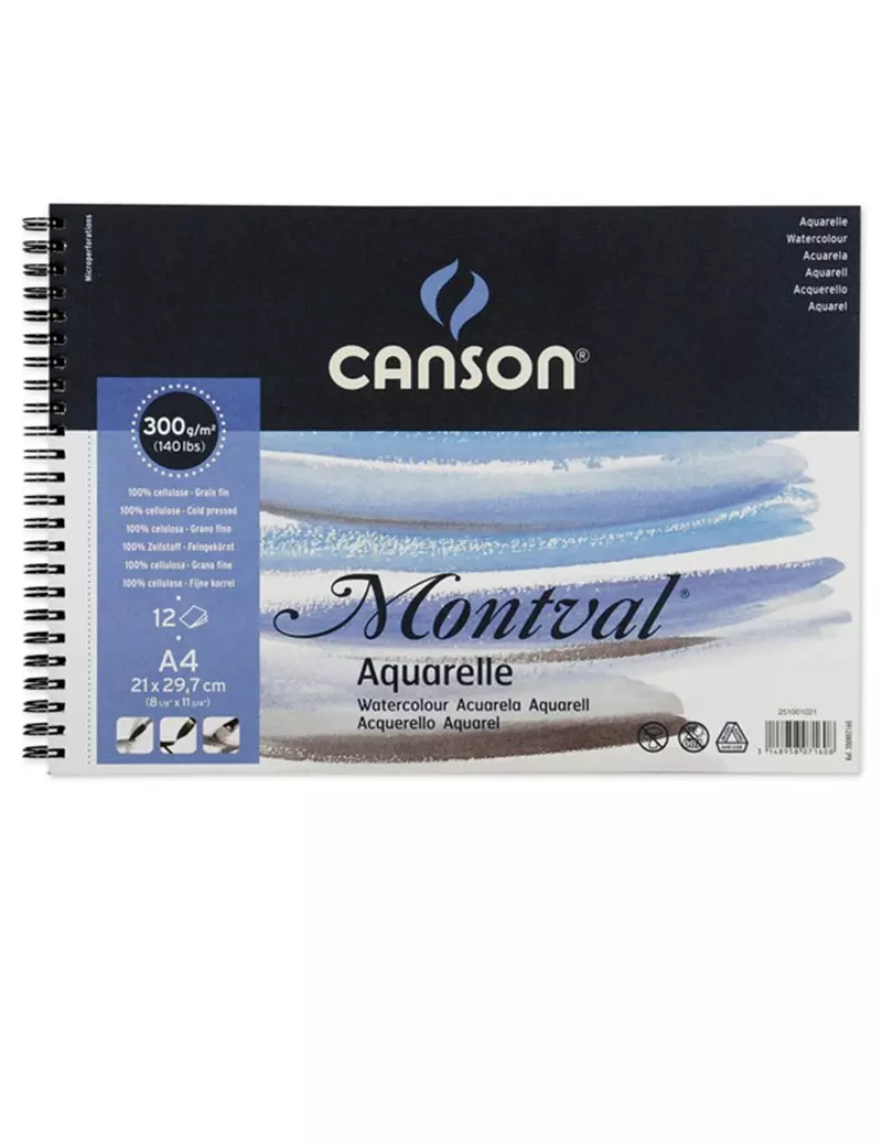 Blocco Spiralato Montval Aquarelle Canson - 21x29,7 cm - 300 g - 12 Fogli - 200807160 (Bianco Conf. 5) Blocco Spiralato Montval Aquarelle Canson - 21x29,7 cm - 300 g - 12 Fogli - 200807160 (Bianco Conf. 5)