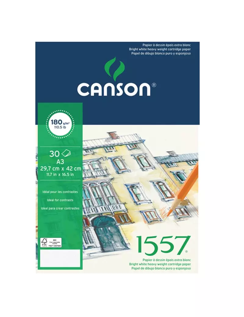 Blocco Collato 1557 Canson - A3 - 180 g - 30 Fogli - 204127415 (Bianco Conf. 5) Blocco Collato 1557 Canson - A3 - 180 g - 30 Fogli - 204127415 (Bianco Conf. 5)