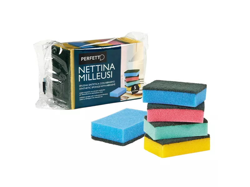 Spugna Nettina Milleusi Perfetto - 11x6,5x3 cm - Doppio Strato - 0246C (Assortiti Conf. 5)