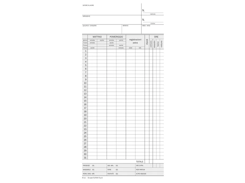 Schede Orologio Mensili - 100 Copie - 10,4x22,5 cm - DU158000000