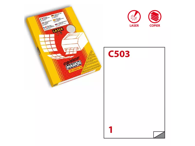 Etichette Adesive in Poliestere Markin - A4 - 210x297 mm - 220LTGC503 (Trasparente Conf. 50)