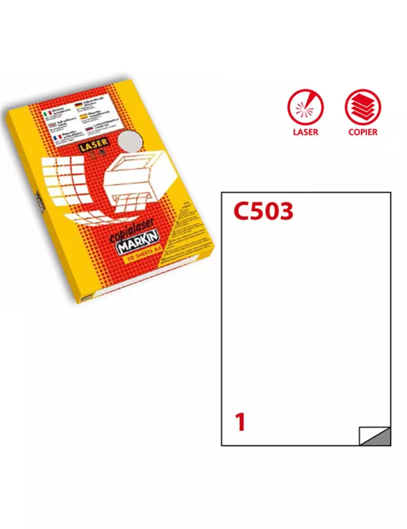 Etichette Adesive in Poliestere Markin - A4 - 210x297 mm - 220LTGC503 (Trasparente Conf. 50)