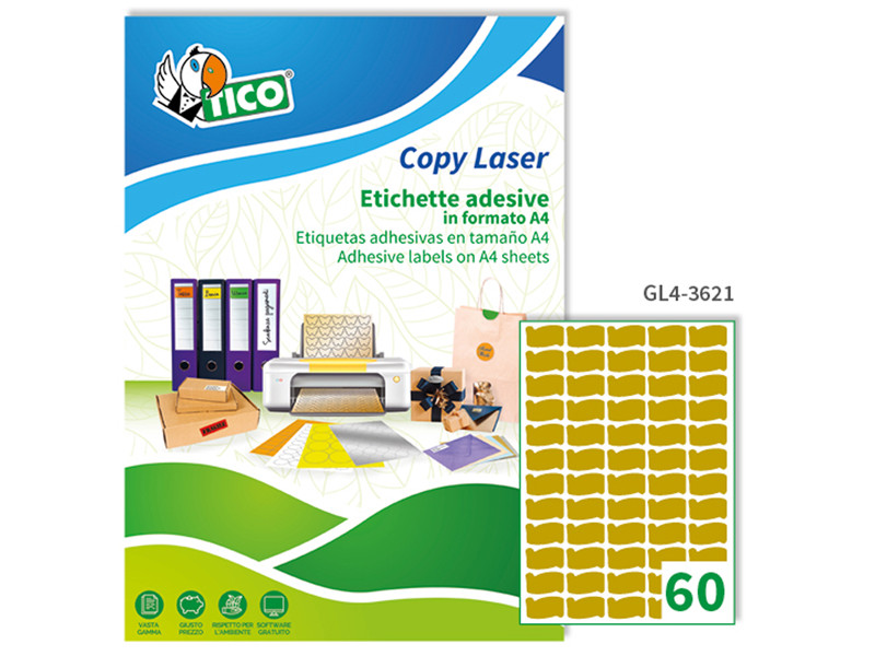 Etichette Adesive Sagomate Tico - 36x21 mm - GL4-3621 (Oro Satinato Conf. 100) Etichette Adesive Sagomate Tico - 36x21 mm - GL4-3621 (Oro Satinato Conf. 100)
