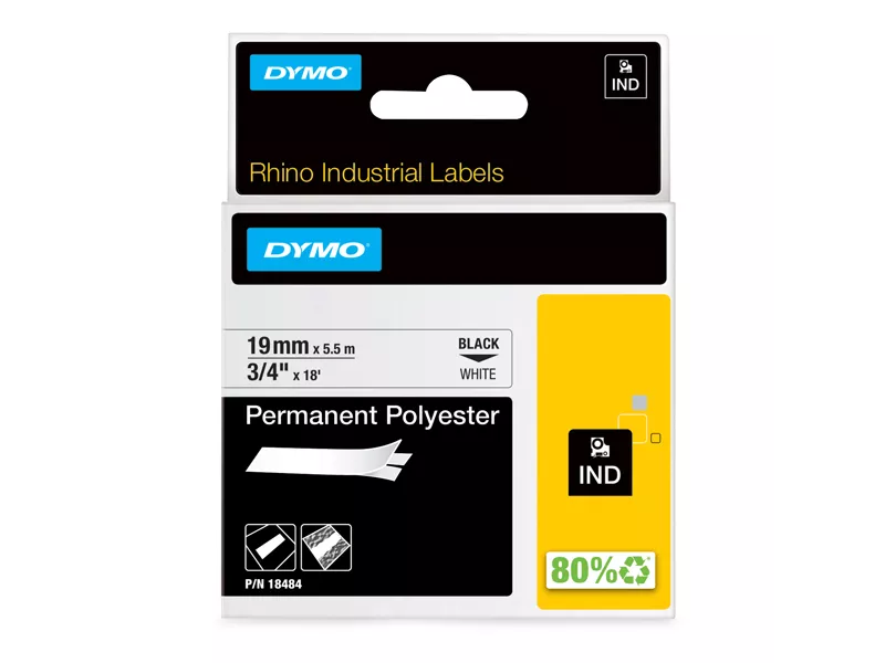 Nastro Originale Dymo 18484 - 19 mm x 5,5 m (Nero su Bianco)