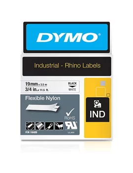 Nastro Originale Dymo 18489 - 19 mm x 3,5 m - Nylon Flessibile (Nero su Bianco)