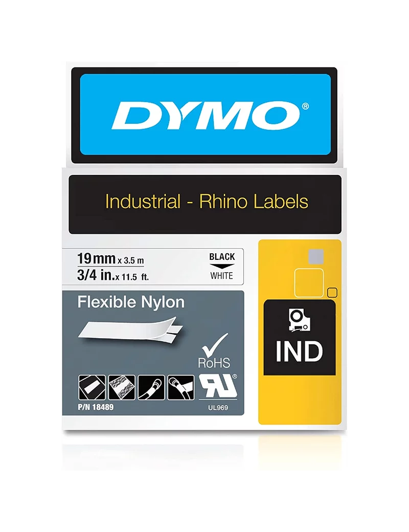 Nastro Originale Dymo 18489 - 19 mm x 3,5 m - Nylon Flessibile (Nero su Bianco) Nastro Originale Dymo 18489 - 19 mm x 3,5 m - Nylon Flessibile (Nero su Bianco)