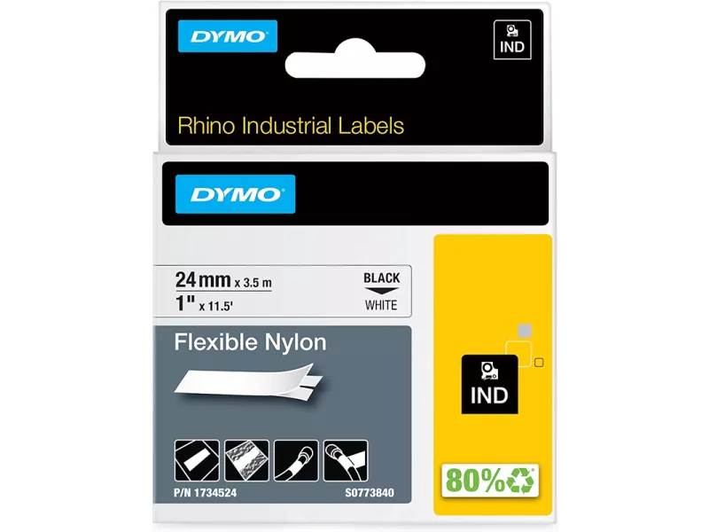 Nastro Originale Dymo S07773840 - 1734524 - 24 mm x 3,5 m - Nylon Flessibile (Nero su Bianco)