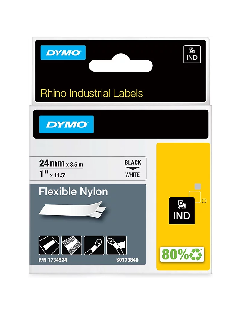 Nastro Originale Dymo S07773840 - 1734524 - 24 mm x 3,5 m - Nylon Flessibile (Nero su Bianco)