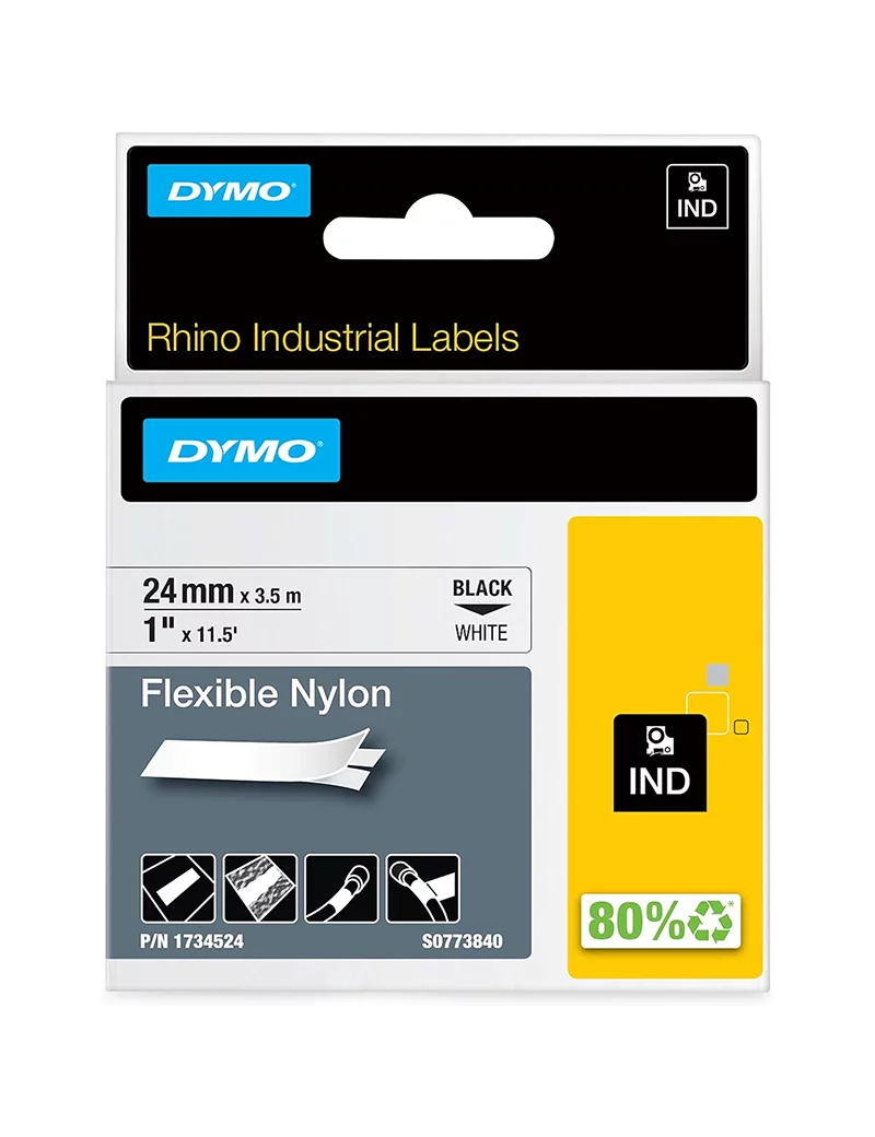 Nastro Originale Dymo S07773840 - 1734524 - 24 mm x 3,5 m - Nylon Flessibile (Nero su Bianco) Nastro Originale Dymo S07773840 - 1734524 - 24 mm x 3,5 m - Nylon Flessibile (Nero su Bianco)
