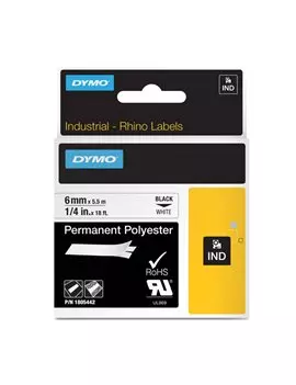 Nastro Originale Dymo 18483 - 12 mm x 5,5 m - Poliestere (Nero su Bianco)