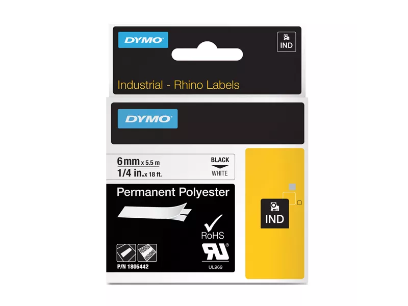 Nastro Originale Dymo 18483 - 12 mm x 5,5 m - Poliestere (Nero su Bianco)
