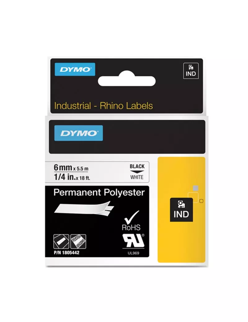 Nastro Originale Dymo 18483 - 12 mm x 5,5 m - Poliestere (Nero su Bianco) Nastro Originale Dymo 18483 - 12 mm x 5,5 m - Poliestere (Nero su Bianco)