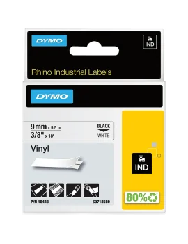 Nastro Originale Dymo 18482 - 9 mm x 5,5 m - Poliestere (Nero su Bianco)